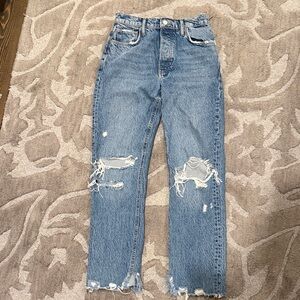 We The Free Ripped Blue Straight Leg Jeans